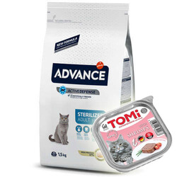 Advance - Advance Sterilized Kısırlaştırılmış Hindili Kedi Maması 1,5 Kg + Tomi Karidesli Pate 100 Gr Yaş Mama