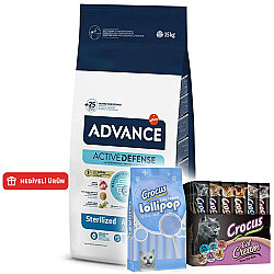 Advance Sterilized Kısırlaştırılmış Hindili Kedi Maması 15 Kg + Crocus Krema 60x15 Gr + Crocus 10'lu Lolipop Ödül - Advance