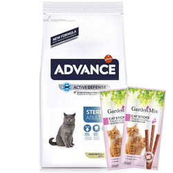 Advance - Advance Sterilized Kısırlaştırılmış Hindili Kedi Maması 15 Kg + 10 Adet Garden Mix Stick Kedi Ödülü