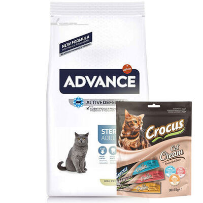 Advance Sterilized Kısırlaştırılmış Hindili Kedi Maması 15 Kg + Crocus Multipack Crema Kedi Ödülü 30x15 Gr