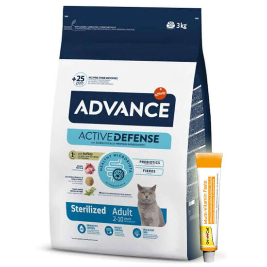 Advance Sterilized Kısırlaştırılmış Hindili Kedi Maması 3 Kg + Gimcat 20 Gr Multivitamin Paste - 1