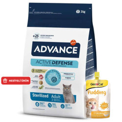Advance Sterilized Kısırlaştırılmış Hindili Kedi Maması 3 Kg + 2 Adet Gimcat Kedi Pudingi 150 Gr - Advance