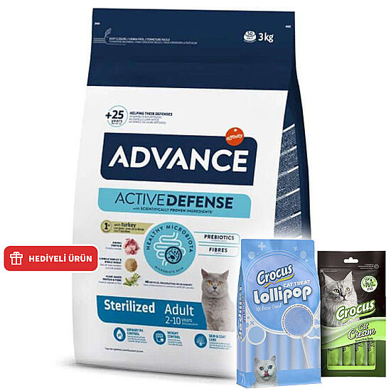 Advance Sterilized Kısırlaştırılmış Hindili Kedi Maması 3 Kg + 2 Adet Crocus Krema 4x15 Gr + Crocus 10'lu Lolipop Ödül - 1