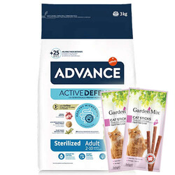 Advance - Advance Sterilized Kısırlaştırılmış Hindili Kedi Maması 3 Kg + 5 Adet Garden Mix Stick Kedi Ödülü