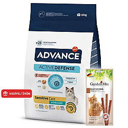 Advance Sensitive Kısırlaştırılmış Somonlu Kedi Maması 10 Kg + 10 Adet Garden Mix Kedi Stick Ödül 3x5 Gr - Advance