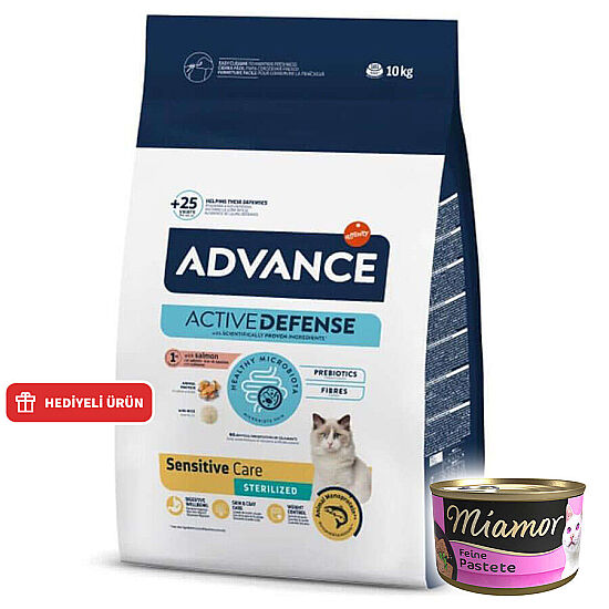 Advance Sensitive Kısırlaştırılmış Somonlu Kedi Maması 10 Kg + 12 Adet Miamor Konserve 85 Gr - 1