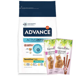 Advance - Advance Sterilized Kısırlaştırılmış Somonlu Kedi Maması 10 Kg + 10 Adet Garden Mix Stick Kedi Ödülü