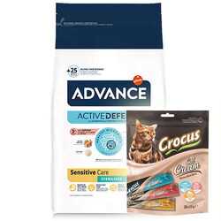 Advance - Advance Sterilized Kısırlaştırılmış Somonlu Kedi Maması 10 Kg + Crocus Multipack Crema Kedi Ödülü 30x15 Gr