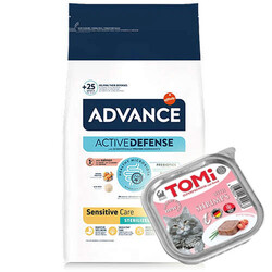 Advance - Advance Sterilized Kısırlaştırılmış Somonlu Kedi Maması 10 Kg + 3 Adet Tomi Karidesli Pate 100 Gr Yaş Mama