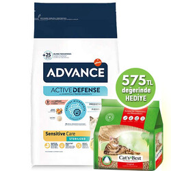 Advance - Advance Sterilized Kısırlaştırılmış Somonlu Kedi Maması 10 Kg + Cats Best 5 Lt Kum