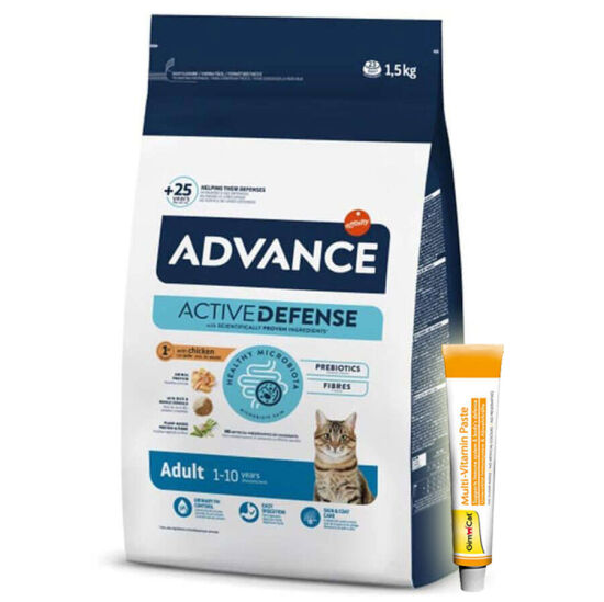 Advance Tavuk Etli Kedi Maması 1,5 Kg + Gimcat 20 Gr Multivitamin Paste - 1