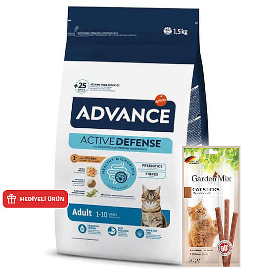 Advance Tavuk Etli Kedi Maması 1,5 Kg + Garden Mix Kedi Stick Ödül 3x5 Gr - 1