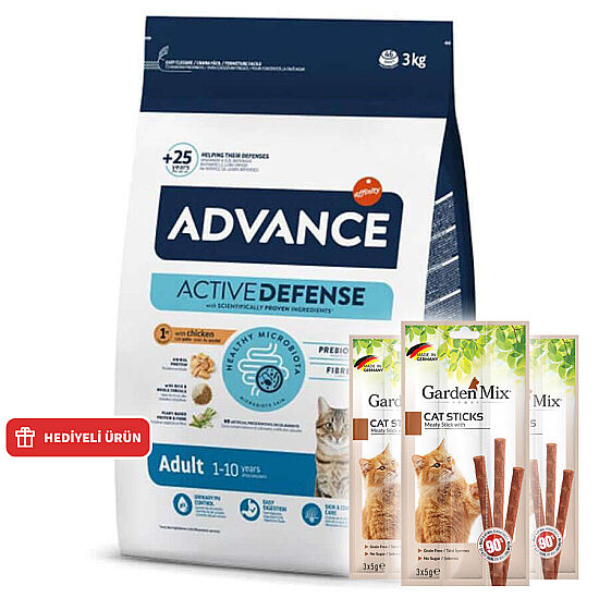 Advance Tavuk Etli Kedi Maması 3 Kg + 3 Adet Garden Mix Kedi Stick Ödül 3x5 Gr - 1