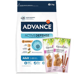 Advance - Advance Tavuklu ve Pirinçli Kedi Maması 3 Kg + 5 Adet Garden Mix Stick Kedi Ödülü