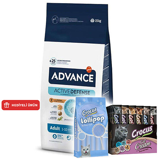 Advance Tavuk Etli Kedi Maması 15 Kg + Crocus Krema 60x15 Gr + Crocus 10'lu Lolipop Ödül - 1