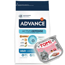 Advance - Advance Tavuklu ve Pirinçli Kedi Maması 15 Kg + 3 Adet Tomi Karidesli Pate 100 Gr Yaş Mama