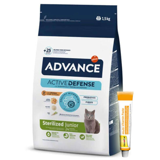 Advance Junior Kısırlaştırılmış Yavru Kedi Maması 1,5 Kg + Gimcat 20 Gr Multivitamin Paste - 1