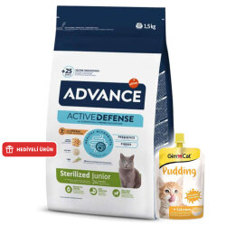 Advance Junior Kısırlaştırılmış Yavru Kedi Maması 1,5 Kg + Gimcat Kedi Pudingi 150 Gr - Advance