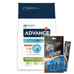 Advance - Advance Junior Kısırlaştırılmış Yavru Kedi Maması 1,5 Kg + Crocus Crema Kedi Ödülü 4x15 Gr