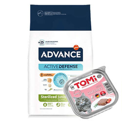Advance - Advance Junior Kısırlaştırılmış Yavru Kedi Maması 1,5 Kg + Tomi Karidesli Pate 100 Gr Yaş Mama