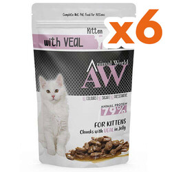 Animal World - Animal World Kitten With Veal Dana Etli Yavru Kedi Yaş Maması 80 Gr x 6 Adet