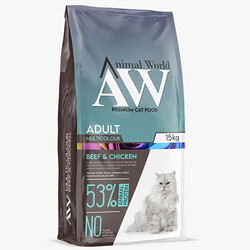 Animal World Multicolour Biftek ve Tavuk Kedi Maması 15 Kg + 3 Adet Animal World 415 Gr Yaş Mama - Thumbnail