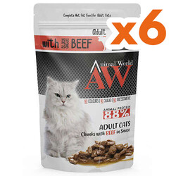 Animal World - Animal World With Beef Biftek Etli Kedi Yaş Maması 80 Gr x 6 Adet