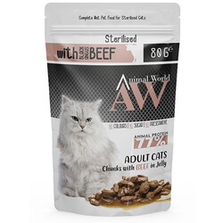 Animal World With Sterilsed Beef Biftek Etli Kısırlaştırılmış Kedi Yaş Maması 80 Gr - Animal World