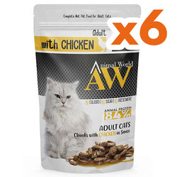 Animal World - Animal World With Chicken Tavuk Etli Kedi Yaş Maması 80 Gr x 6 Adet