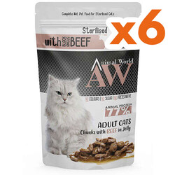 Animal World - Animal World With Sterilsed Beef Biftek Etli Kısırlaştırılmış Kedi Yaş Maması 80 Gr x 6 Adet