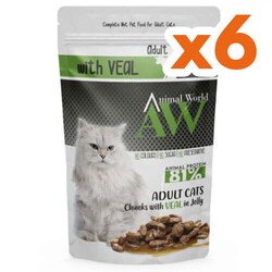 Animal World - Animal World With Veal Dana Etli Kedi Yaş Maması 80 Gr x 6 Adet