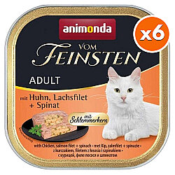 Animonda 083261 Vom Feinsten Tavuk, Somon Fileto ve Ispanaklı Kedi Maması 100 Gr x 6 Adet - Animonda