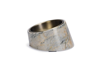 Beeztees DBL Kedi Mama Su Kabı, Paslanmaz Çelik, Bej Mermer Görünümlü, 14,5x3,3x7,6cm, 160ml