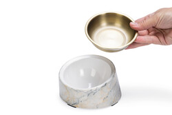 Beeztees DBL Kedi Mama Su Kabı, Paslanmaz Çelik, Bej Mermer Görünümlü, 14,5x3,3x7,6cm, 160ml - Thumbnail