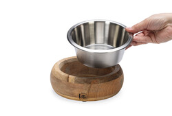 Beeztees DBL Köpek Mama Su Kabı, Dışı Masif Ahşap, Paslanmaz Çelik, 16,5cm, 650ml - 7