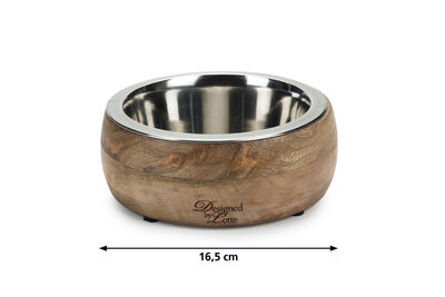 Beeztees DBL Köpek Mama Su Kabı, Dışı Masif Ahşap, Paslanmaz Çelik, 16,5cm, 650ml - 8