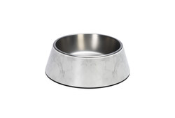 Beeztees DBL Köpek Mama Su Kabı, Mat Paslanmaz Çelik, Beyaz Mermer Görünümlü, 22cm, 700ml - Beeztees