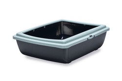 Beeztees Kalın Kenarlı Açık Kedi Tuvaleti, Açık Mavi Antrasit, 48x38x14cm - Beeztees