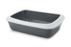 Beeztees Kalın Kenarlı Açık Kedi Tuvaleti, Gri, 50x37x14cm - Beeztees