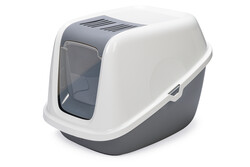 Beeztees Kapalı Büyük Kedi Tuvaleti, Koku Filtreli, Gri Beyaz, 75,5x56x55,5cm - Beeztees