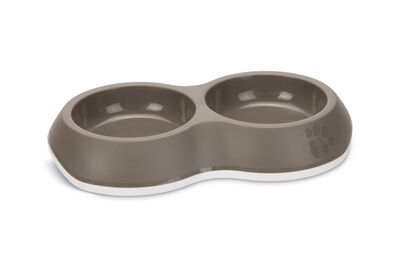 Beeztees Kedi İkili Mama ve Su Kabı, Premium, Plastik, Bej/Gri, 26cm