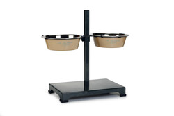 Beeztees Köpek İkili Mama Su Kabı, Ayaklı, Yeşil Krem Paslamaz Çelik, 25cm, 2x2,5L - Beeztees