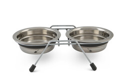 Beeztees Köpek İkili Mama ve Su Kabı, Paslanmaz Çelik, Sessiz&Kaymaz, 11cm, 2x220ml - Beeztees
