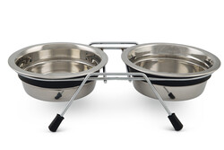 Beeztees Köpek İkili Mama ve Su Kabı, Paslanmaz Çelik, Sessiz&Kaymaz, 13cm, 2x380ml - Beeztees