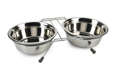 Beeztees Köpek İkili Mama ve Su Kabı, Paslanmaz Çelik, Sessiz&Kaymaz, 20cm, 2x1600ml