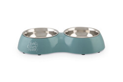 Beeztees Köpek İkili Mama ve Su Kabı, Paslanmaz Çelik, Turkuaz, 34x17,5cm, 2x350ml - Beeztees
