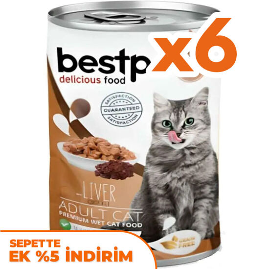 Bestpet Ciğerli Parça Etli ve Soslu Yetişkin Kedi Konservesi 400 Gr x 6 Adet - 1