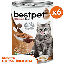 Bestpet Ciğerli Parça Etli ve Soslu Yetişkin Kedi Konservesi 400 Gr x 6 Adet - Bestpet