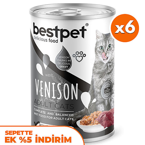 Bestpet Geyik Parça Etli ve Soslu Yetişkin Kedi Konservesi 400 Gr x 6 Adet - 1