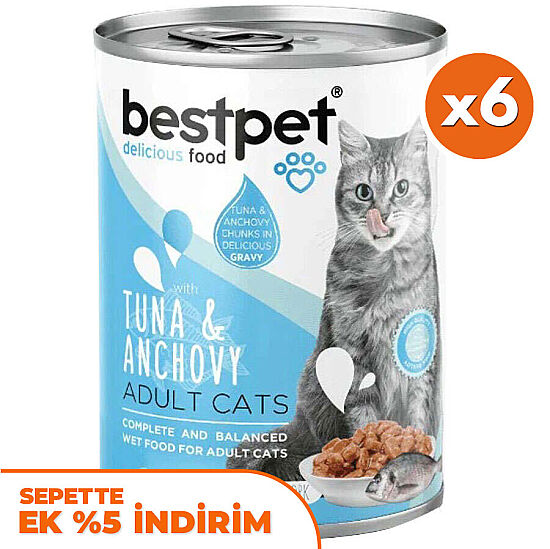 Bestpet Gravy Tuna Anchovy Parça Ton ve Hamsili Kedi Konservesi 400 Gr x 6 Adet - 1